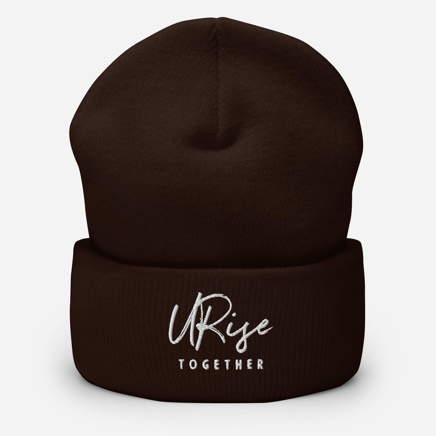 "URise Together" Embroidered Cuffed Beanie - Brown - URiseTogetherApparel