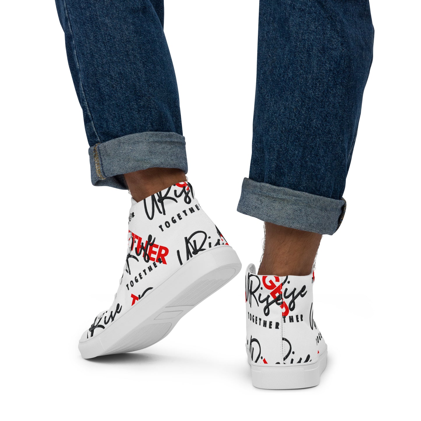 "URise Together" Men’s high top canvas shoes Wht/Red