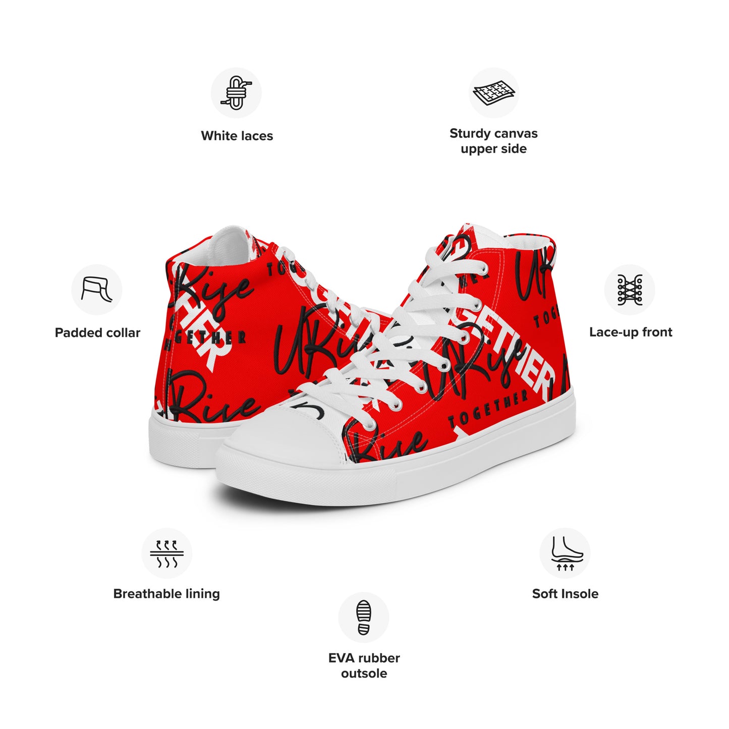"URise Together" Men’s high top canvas shoes RedOut