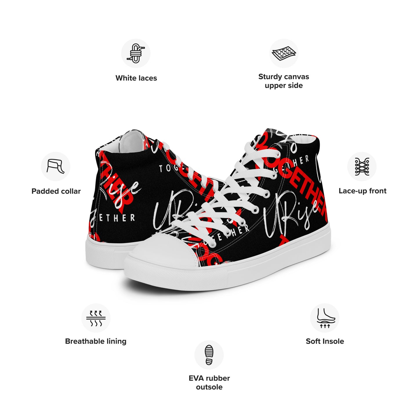 "URise Together" Men’s high top canvas shoes Black
