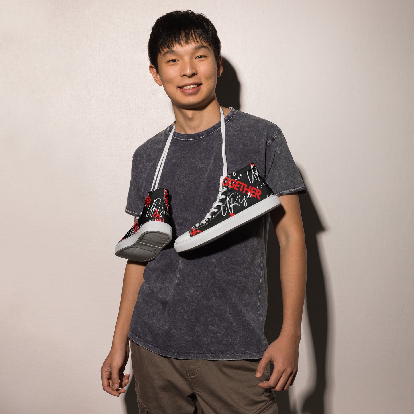 "URise Together" Men’s high top canvas shoes Black