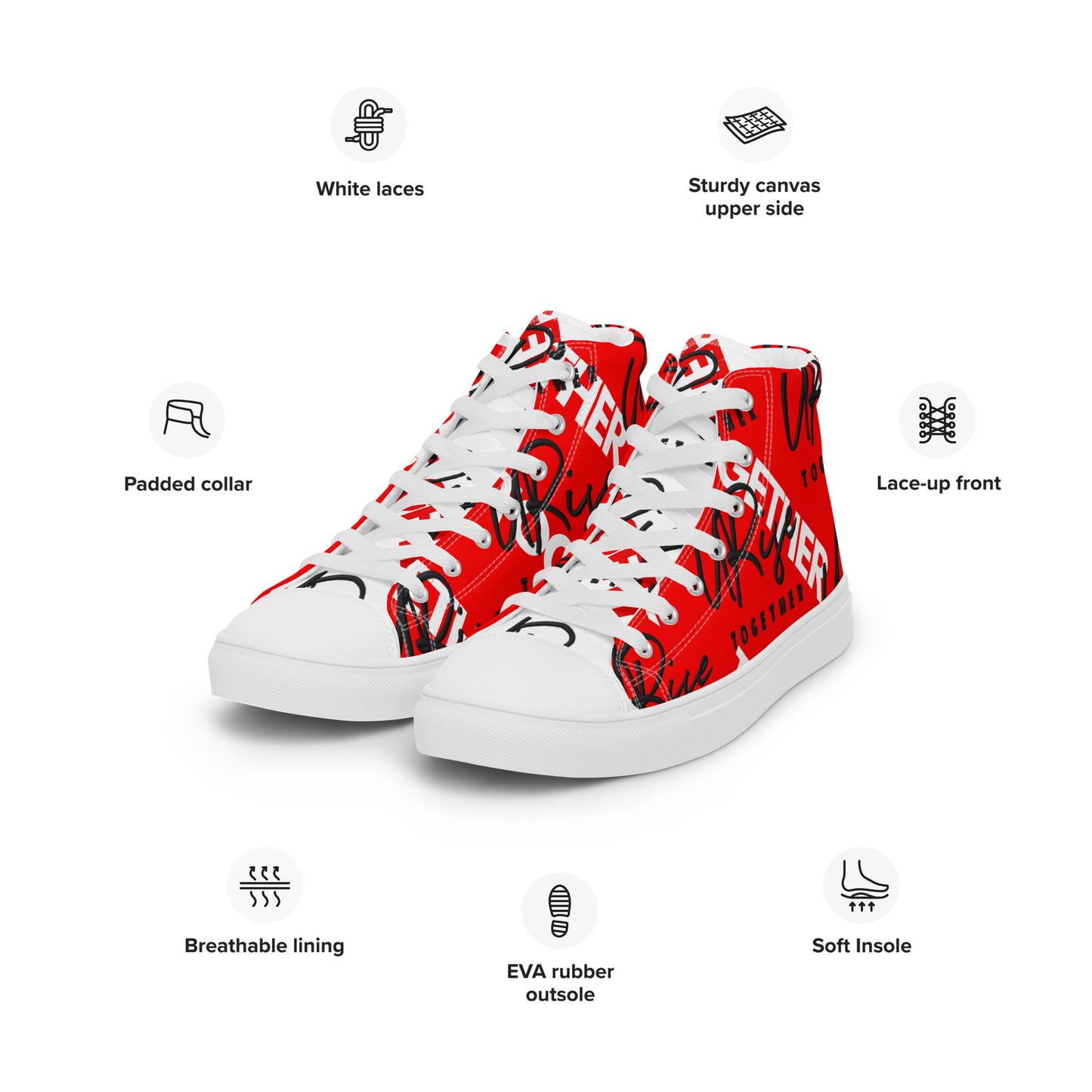 "URise Together" Men’s high top canvas shoes RedOut