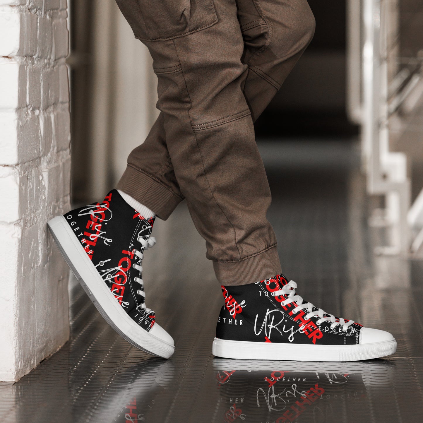 "URise Together" Men’s high top canvas shoes Black