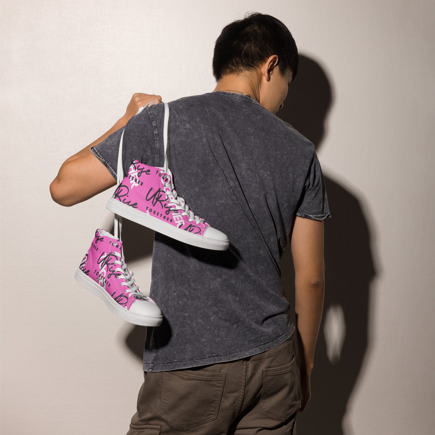 "URise Together" Men’s high top canvas shoes - PinkOut