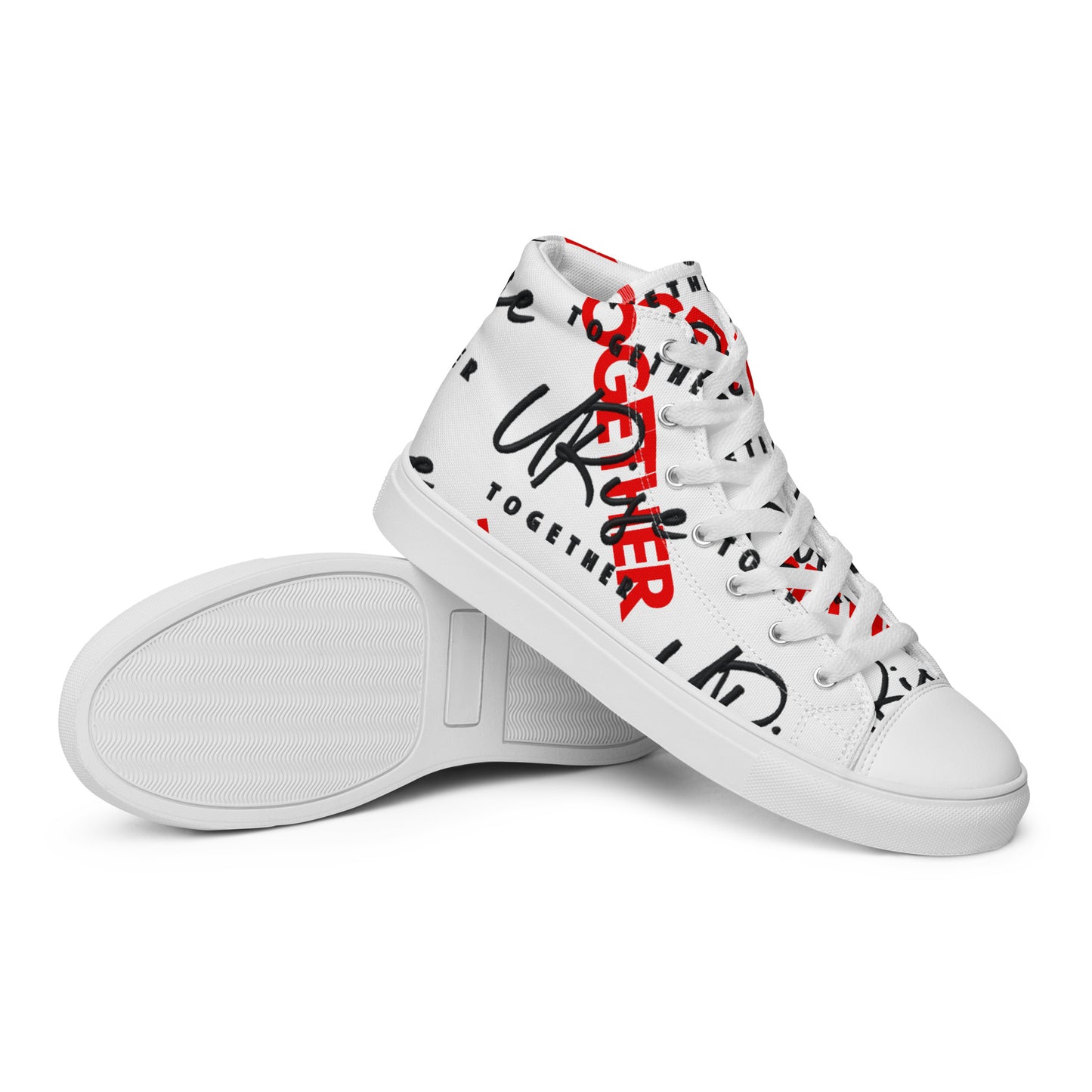 "URise Together" Men’s high top canvas shoes Wht/Red