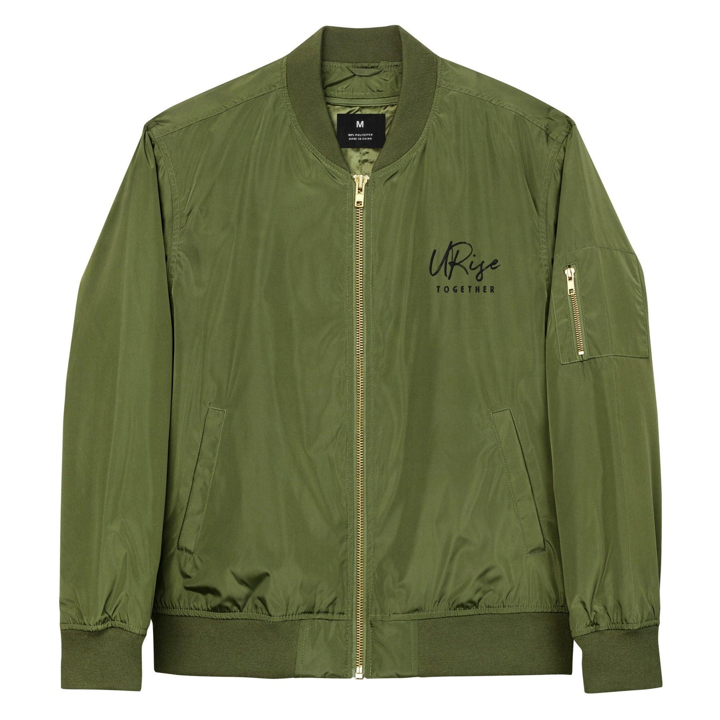 "URise Together" Embroidered Logo Bomber Jacket - Green - URiseTogetherApparel