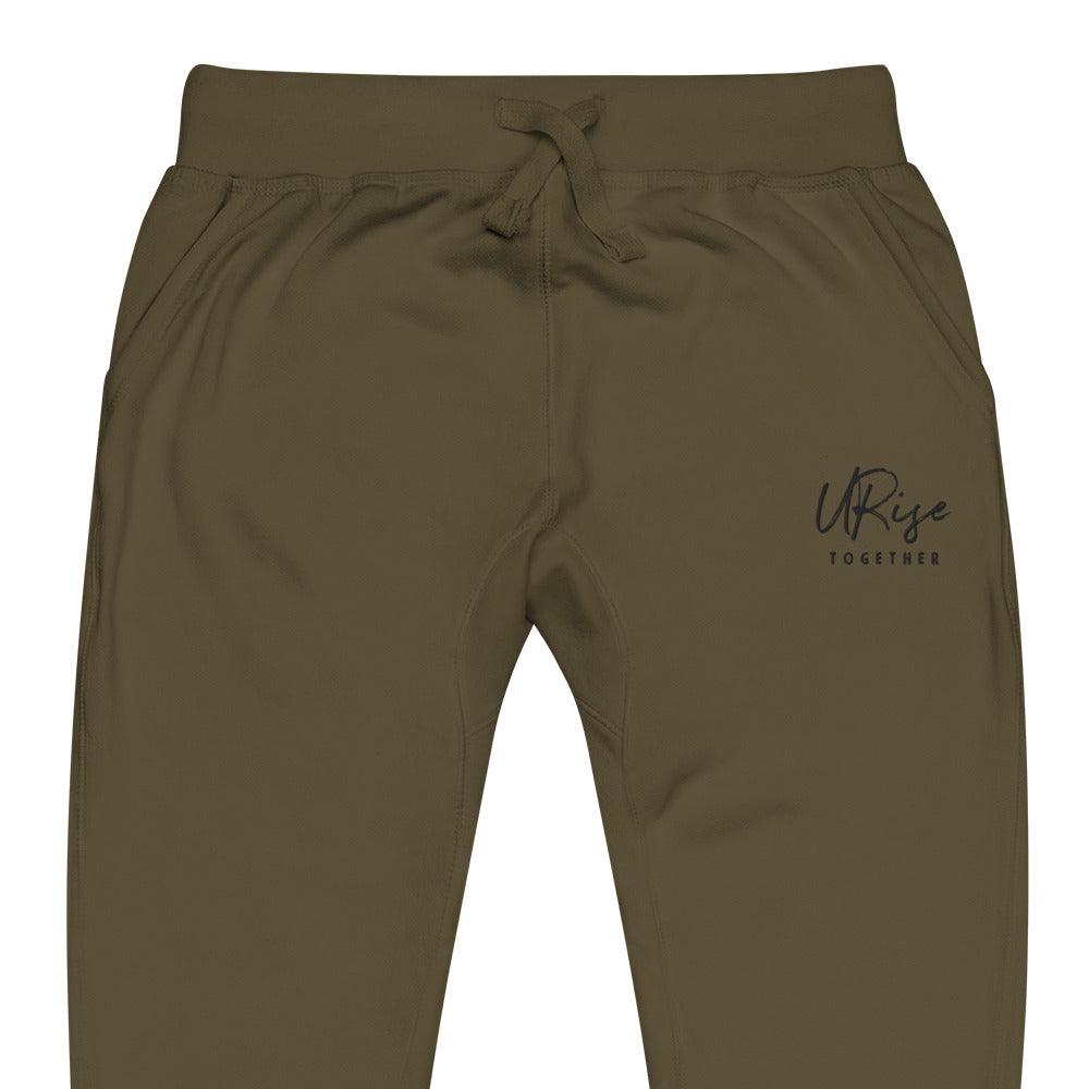 "URise Together" Embroidered fleece sweatpants - Military Green - URiseTogetherApparel