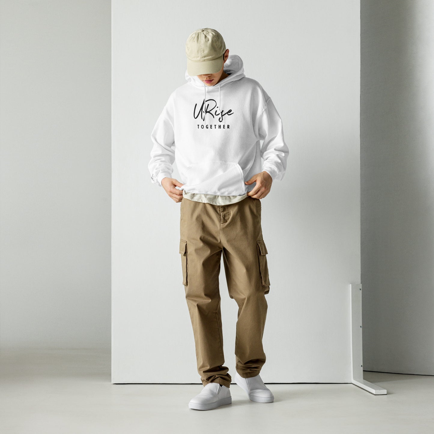 URise Together Logo Unisex Embroidered Hoodie Cotton- White