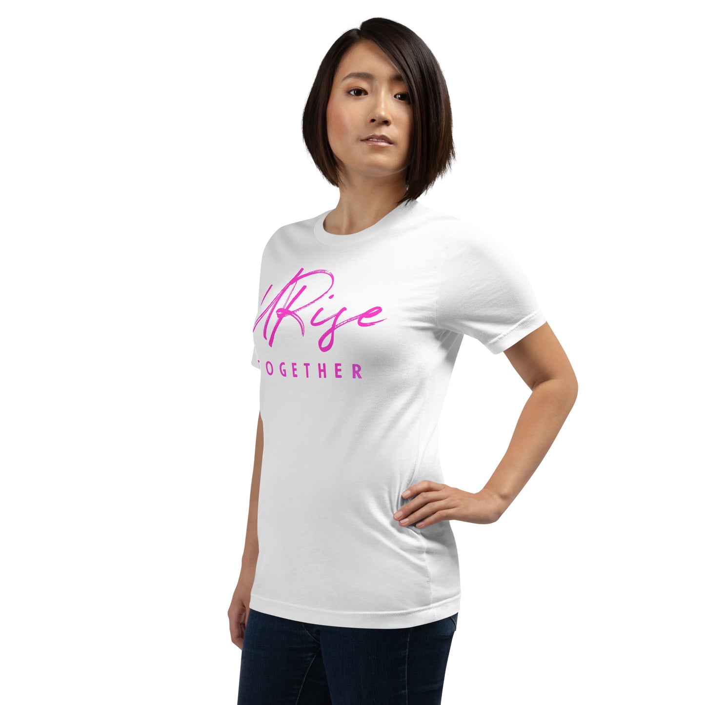 URise Together Logo Unisex Cotton T-shirt - White/ Pink