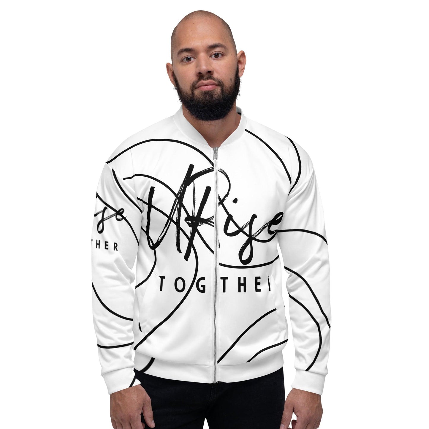 "URise Together" Bomber Jacket - White/Black - URiseTogetherApparel