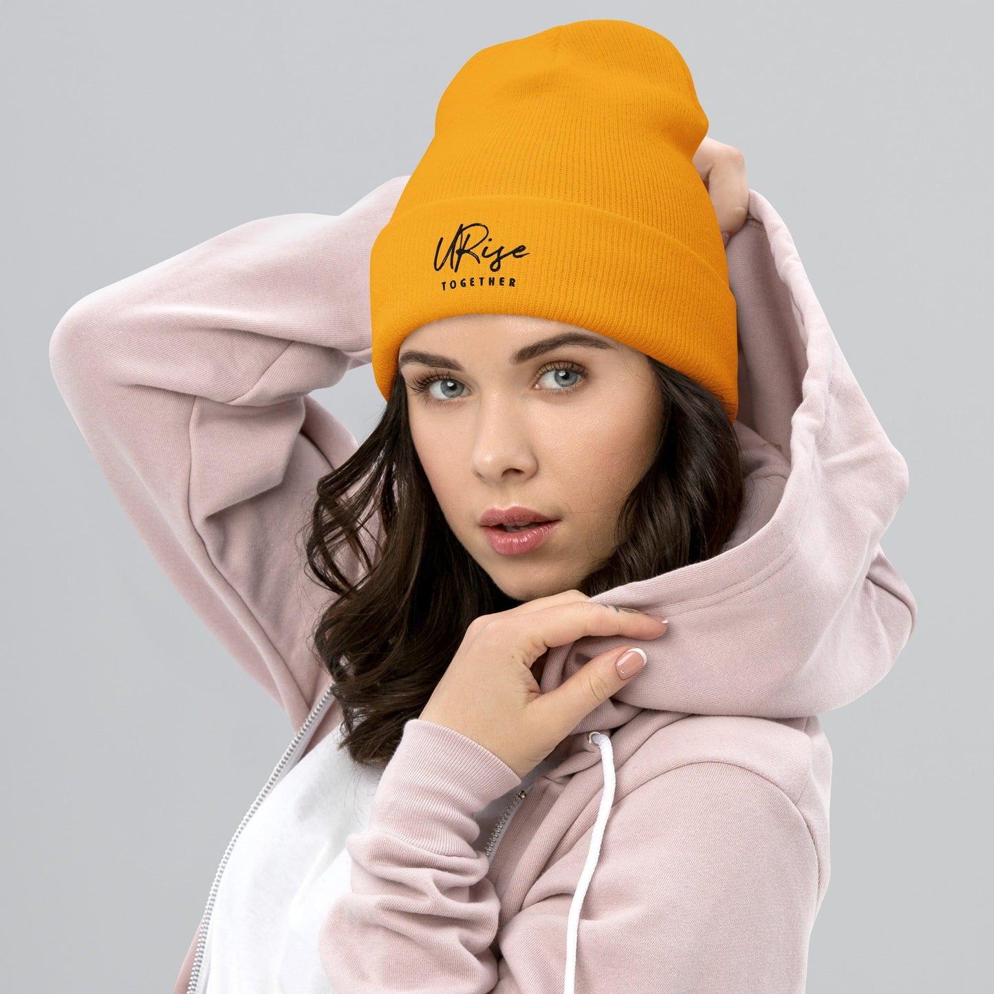 "URise Together" Embroidered Cuffed Beanie - Yellow - URiseTogetherApparel