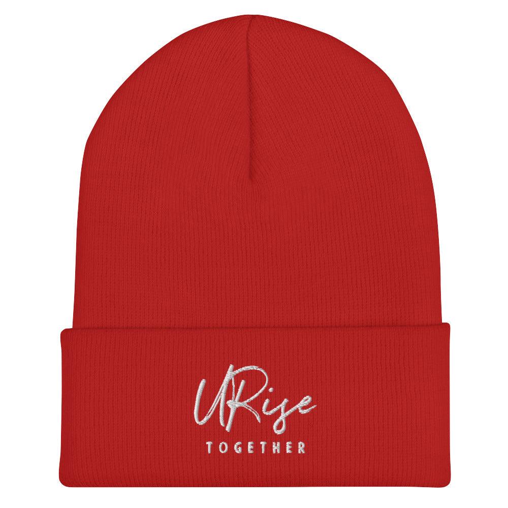 "URise Together" Embroidered Cuffed Beanie - Red - URiseTogetherApparel