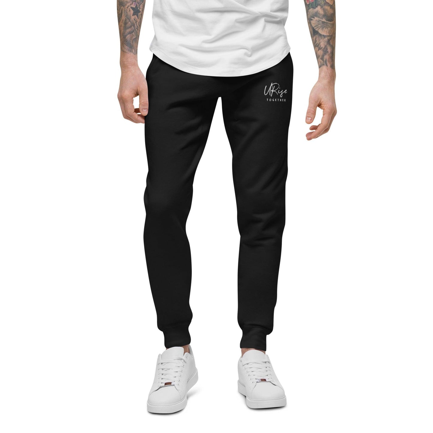 "URise Together" Embroidered fleece sweatpants - Black - URiseTogetherApparel