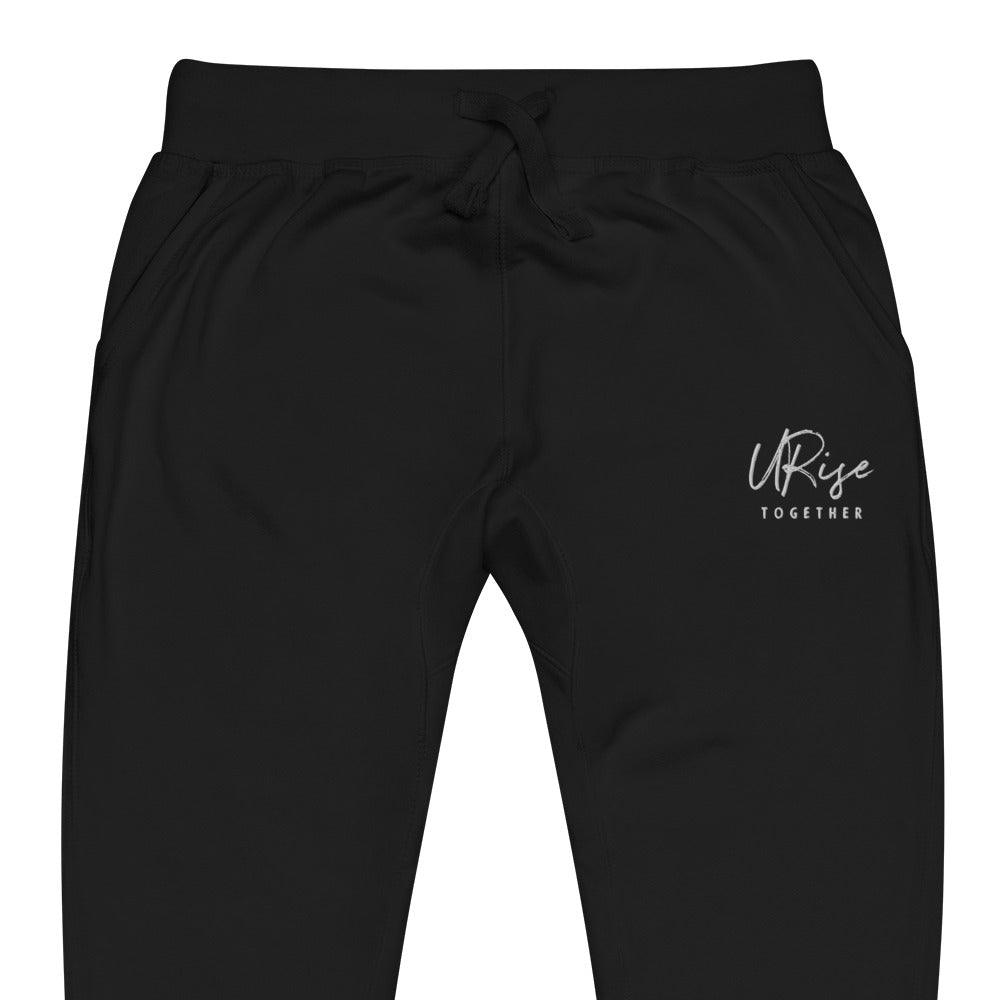 "URise Together" Embroidered fleece sweatpants - Black - URiseTogetherApparel