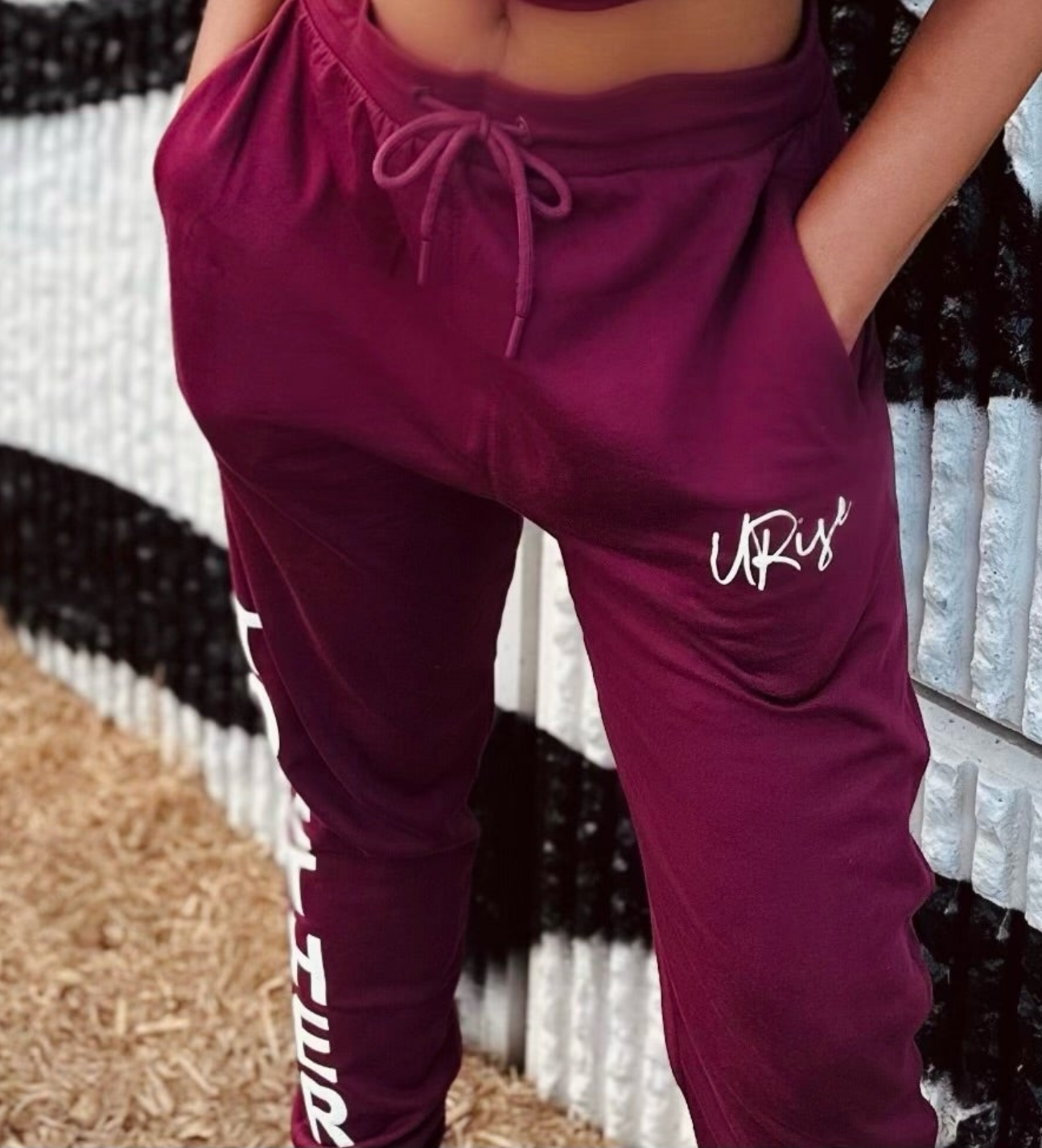 URise Women's Sweats Pants Maroon with Raised TOGETHER