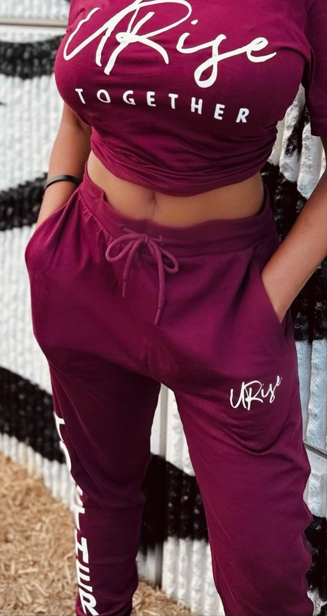 URise Women's Sweats Pants Maroon with Raised TOGETHER