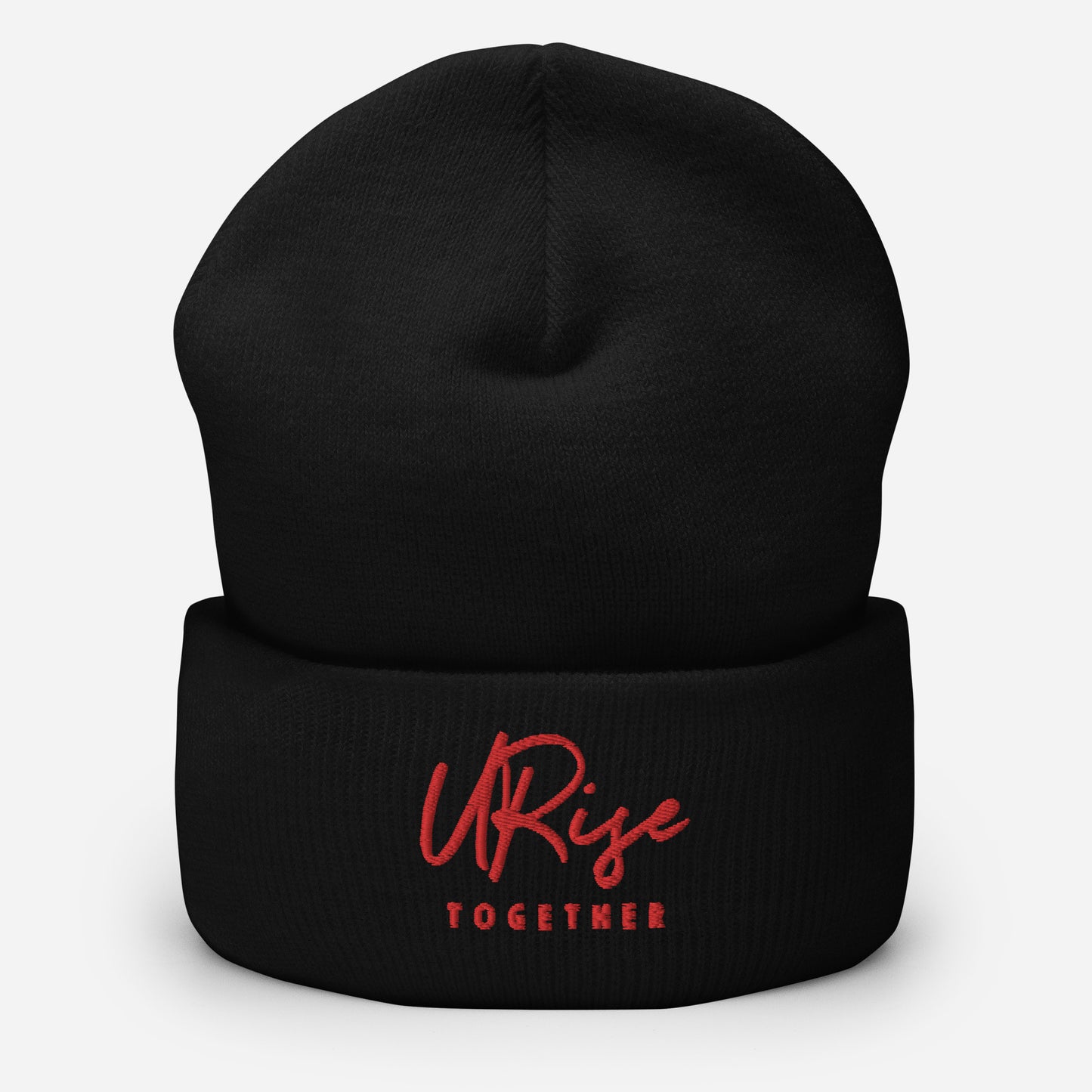 "URise Together" Cuffed Beanie Black w/ Red Stitch