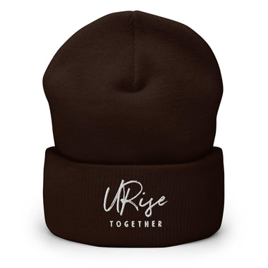 "URise Together" Embroidered Cuffed Beanie - Brown - URiseTogetherApparel