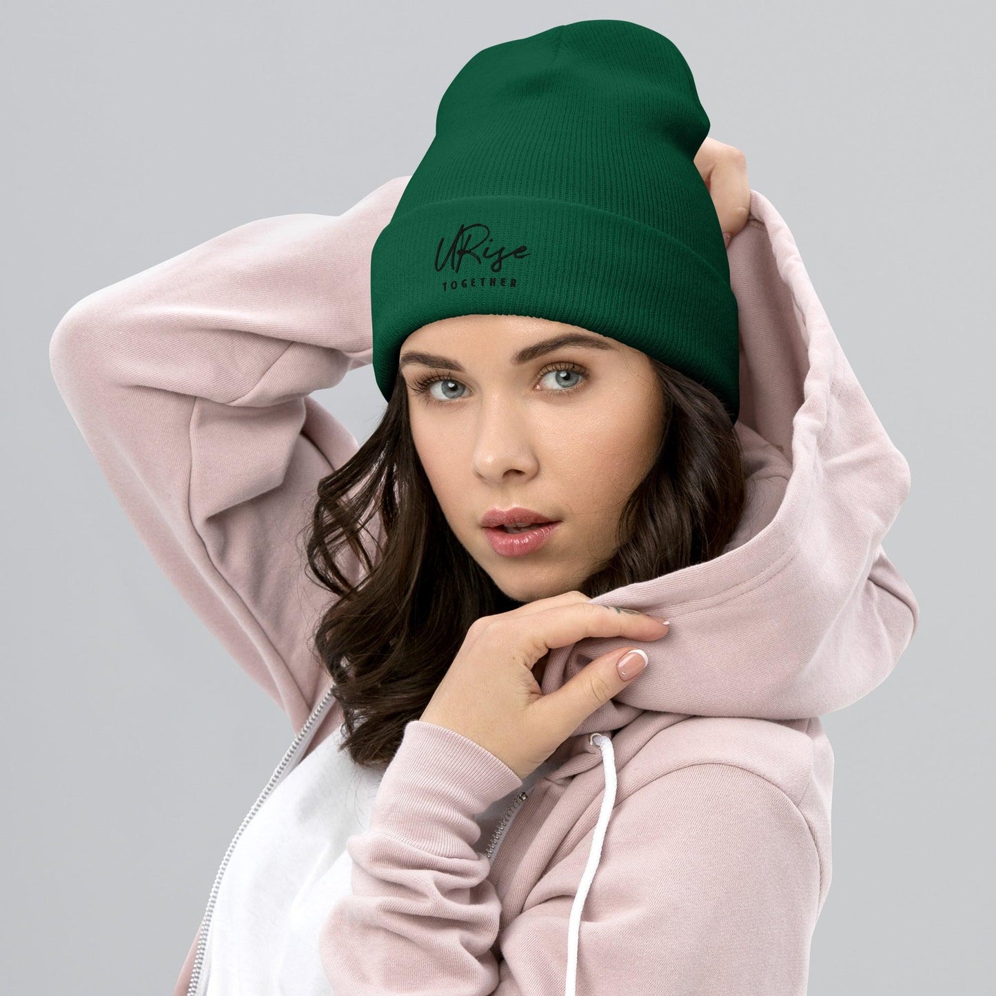 "URise Together" Embroidered Cuffed Beanie - Green - URiseTogetherApparel