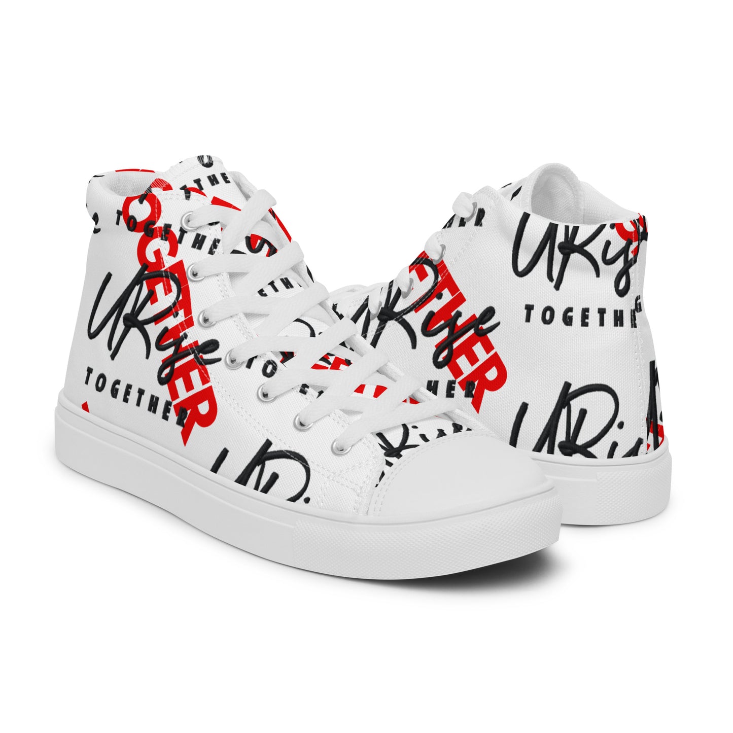 "URise Together" Men’s high top canvas shoes Wht/Red