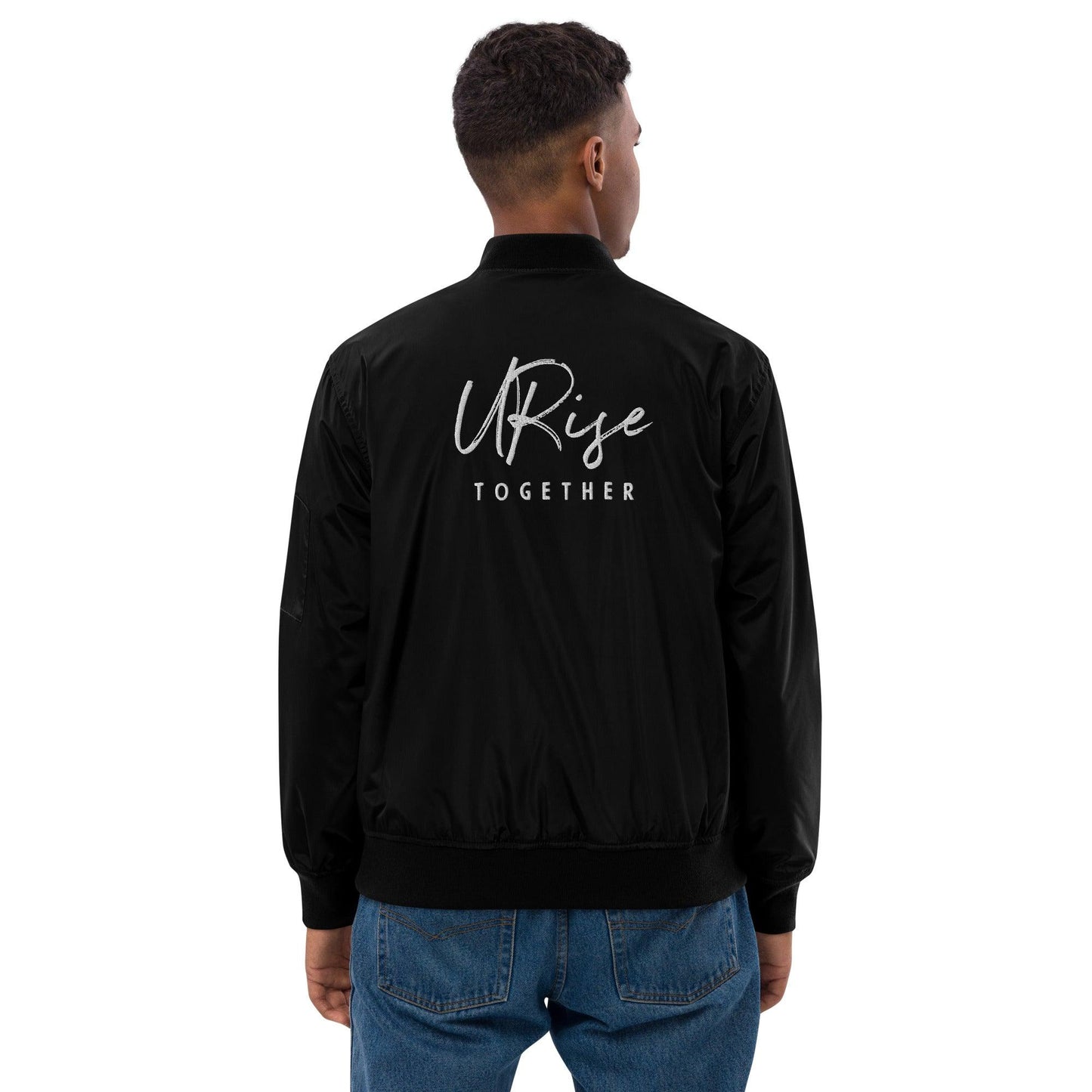 "URise Together" Embroidered Logo Bomber Jacket - Black - URiseTogetherApparel