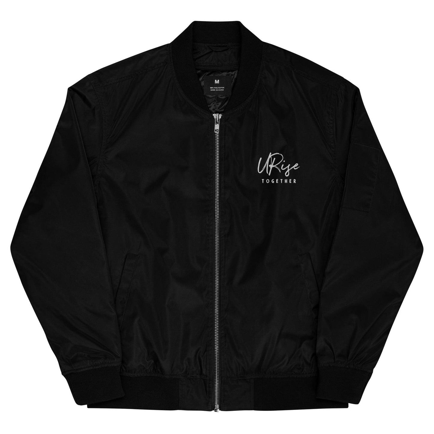 "URise Together" Embroidered Logo Bomber Jacket - Black - URiseTogetherApparel