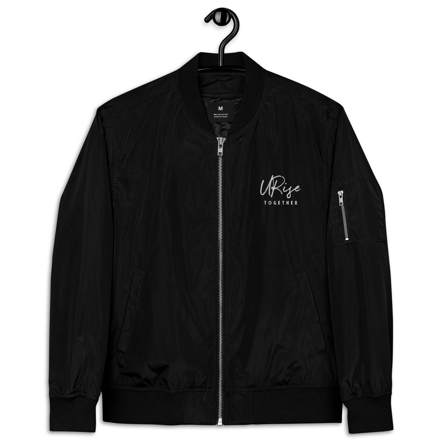 "URise Together" Embroidered Logo Bomber Jacket - Black - URiseTogetherApparel