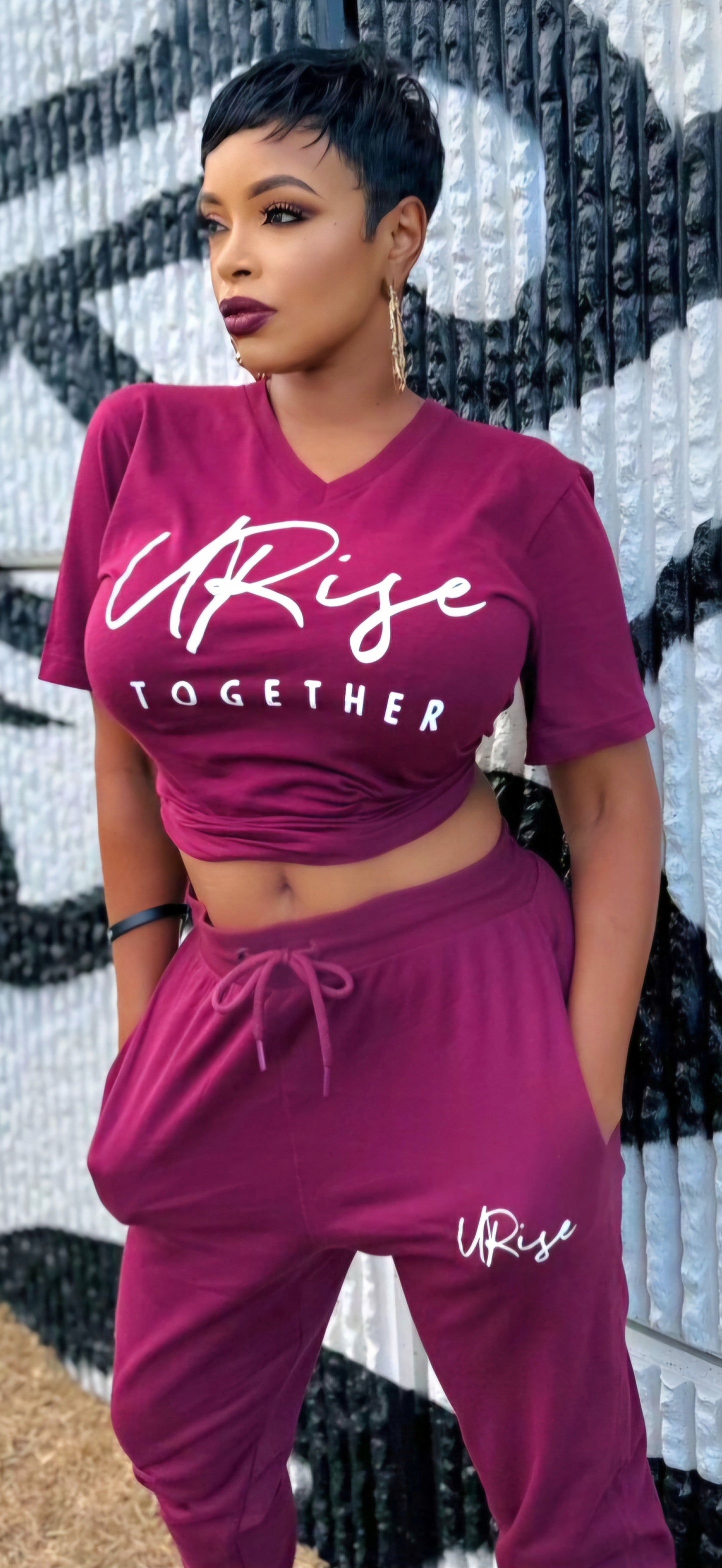 URise Together Maroon V-neck T-shirt