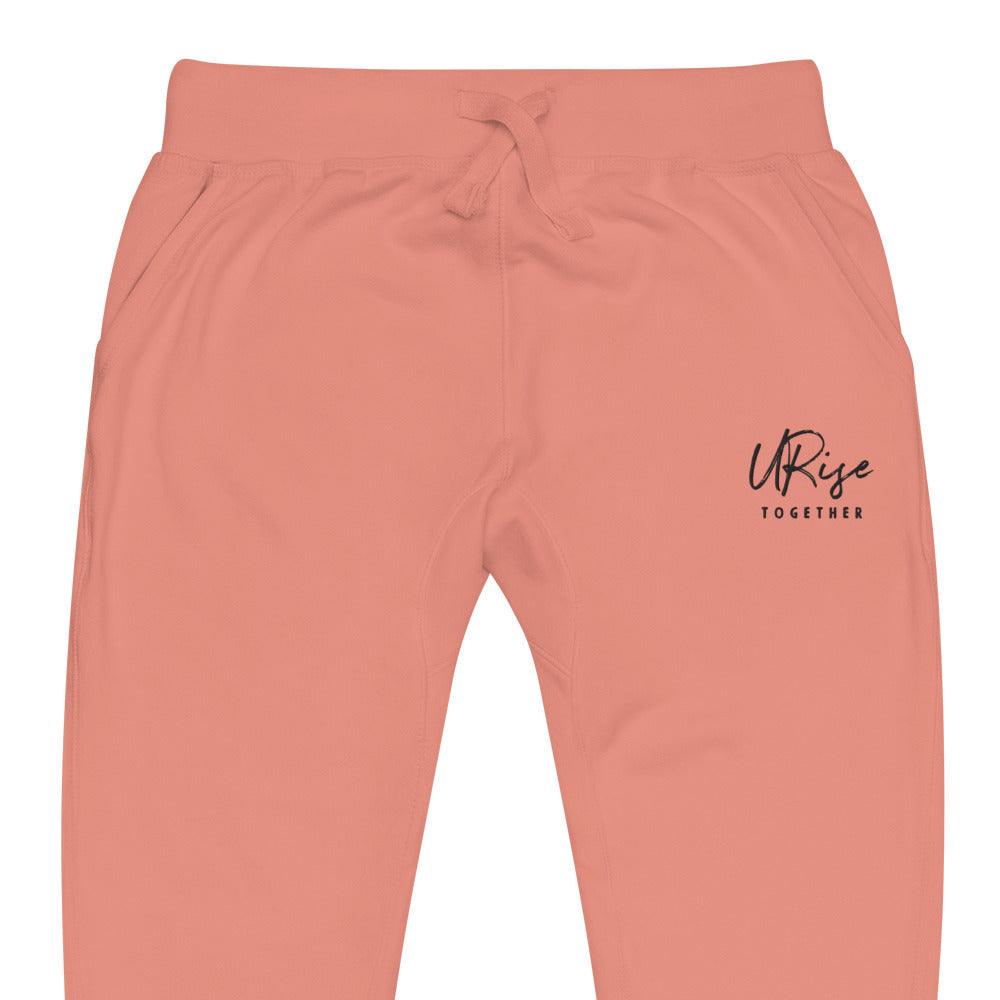 "URise Together" Embroidered fleece sweatpants - Rose - URiseTogetherApparel