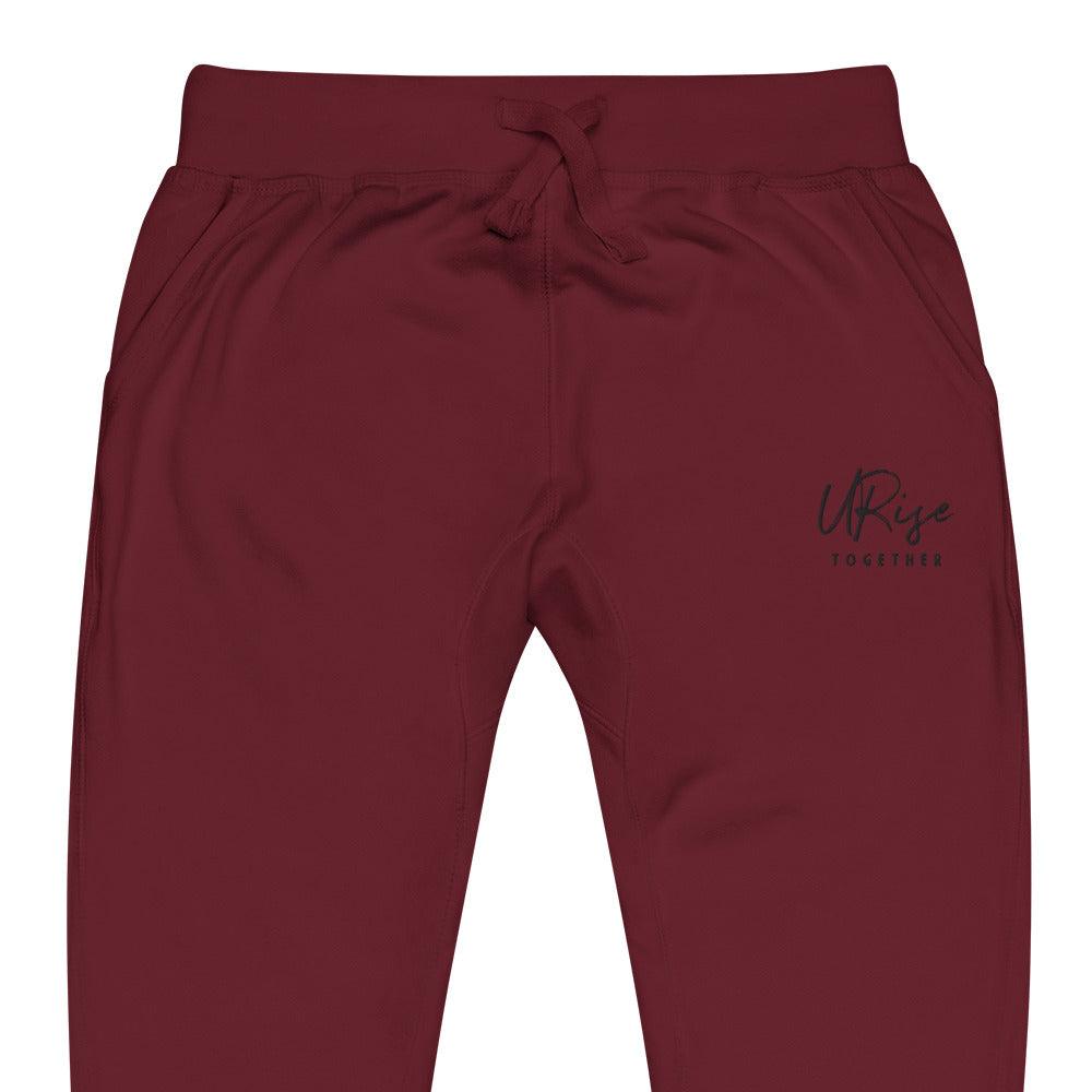 "URise Together" Embroidered fleece sweatpants - Maroon - URiseTogetherApparel