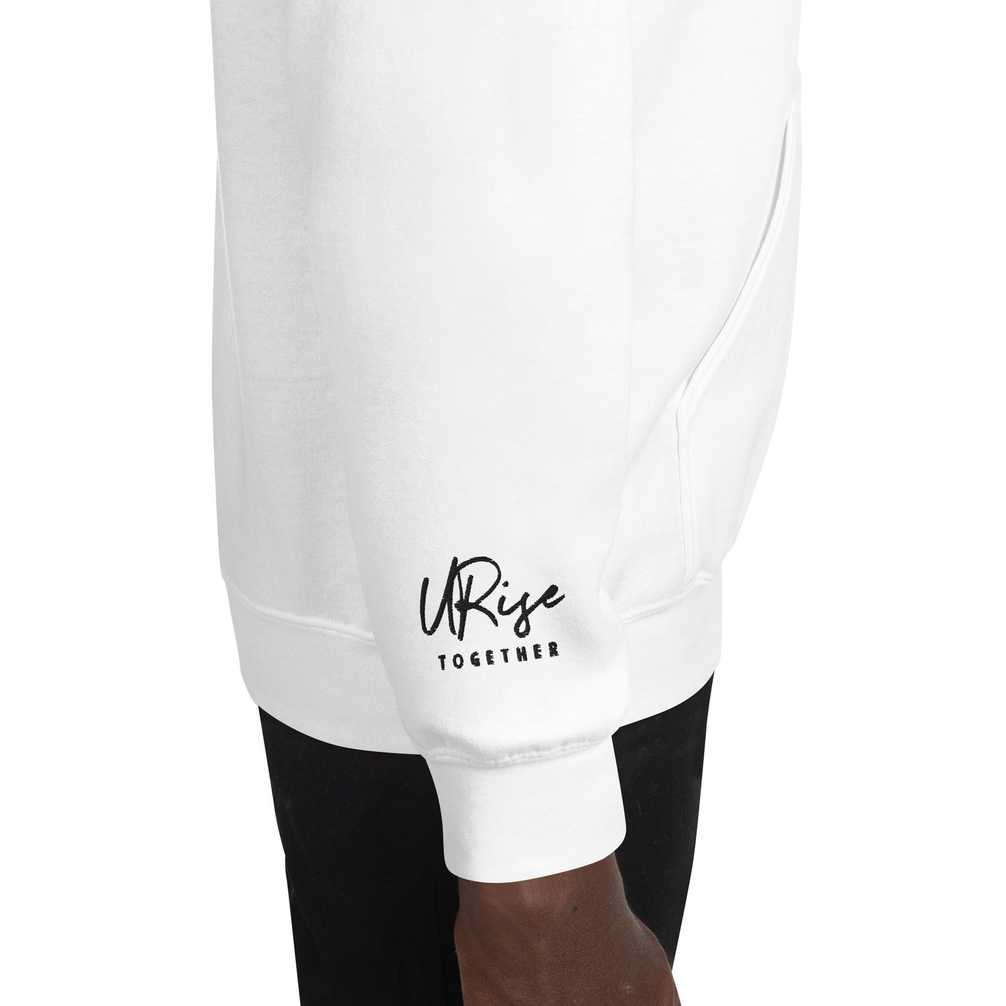 URise Together Logo Unisex Embroidered Hoodie  Cotton- White