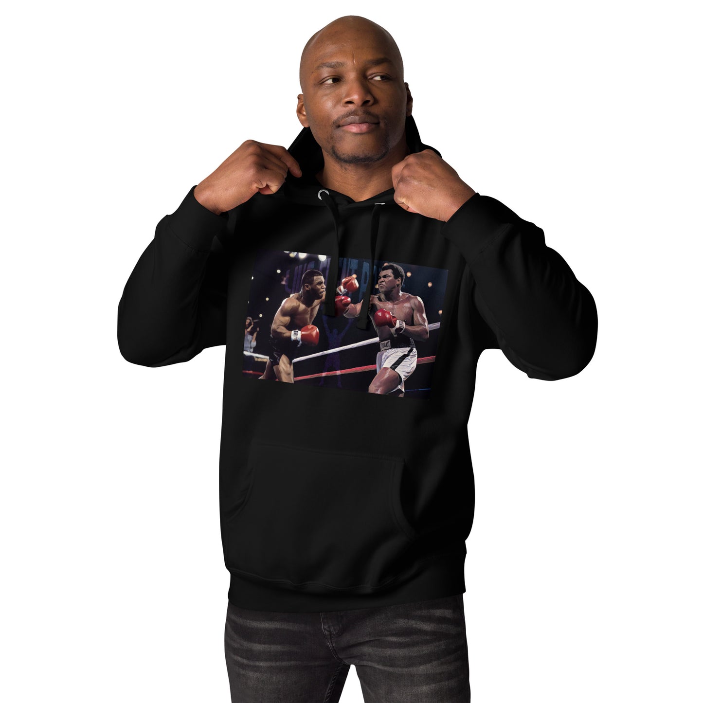 "URise Together" Boxing ICON Hoodie with White Shoulder Logo - Black