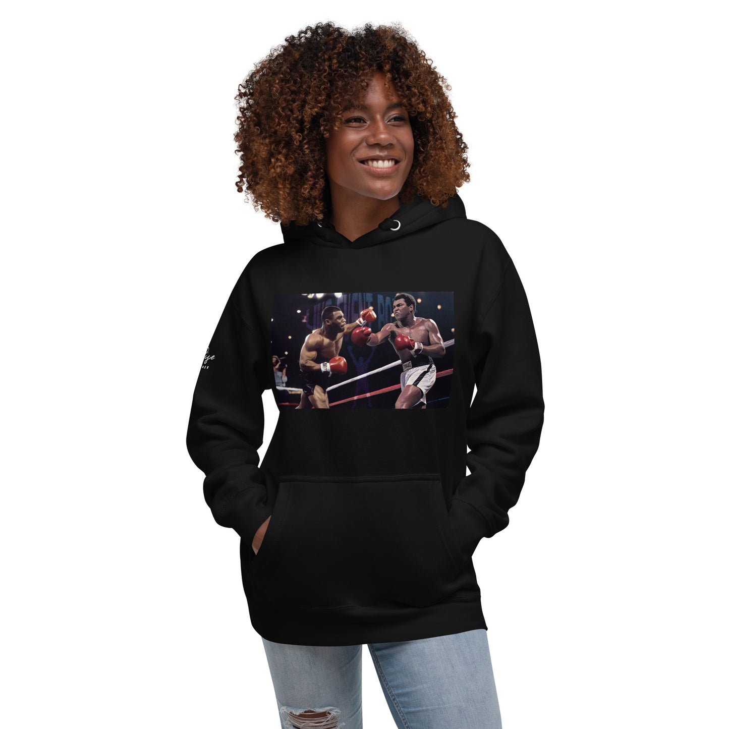 "URise Together" Boxing ICON Hoodie with White Shoulder Logo - Black