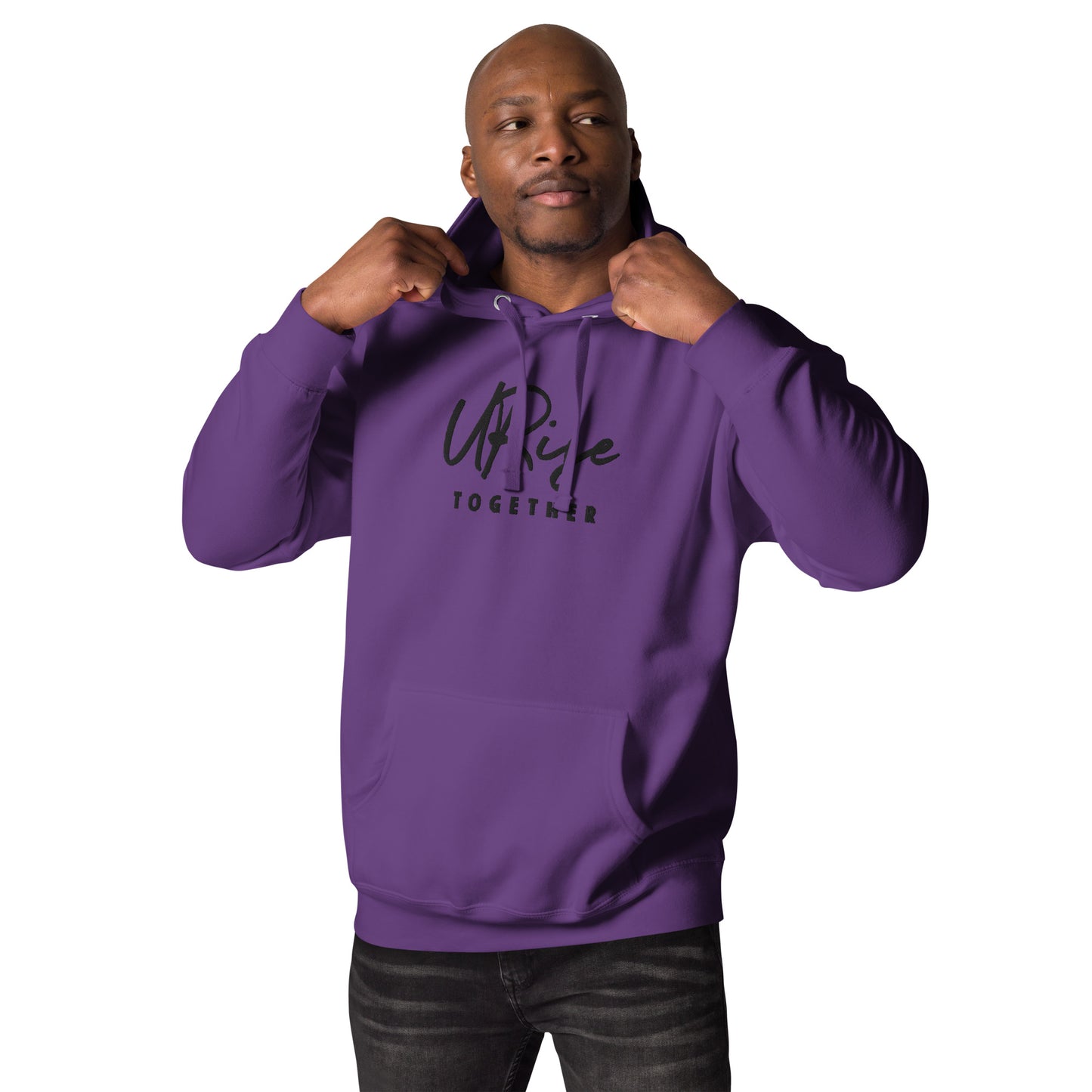 URise Together Unisex Embroidered Purple Cotton Hoodie