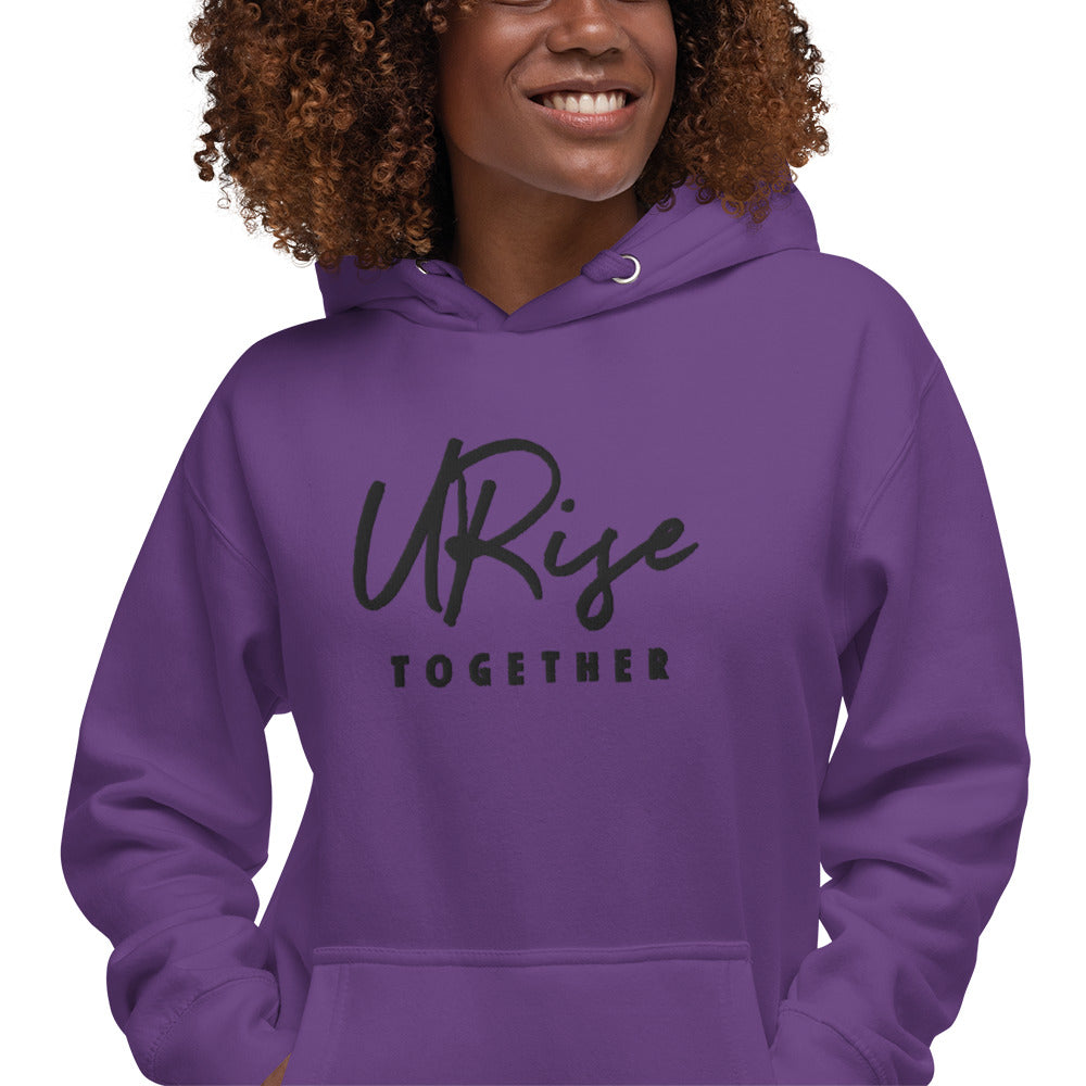 URise Together Unisex Embroidered Purple Cotton Hoodie