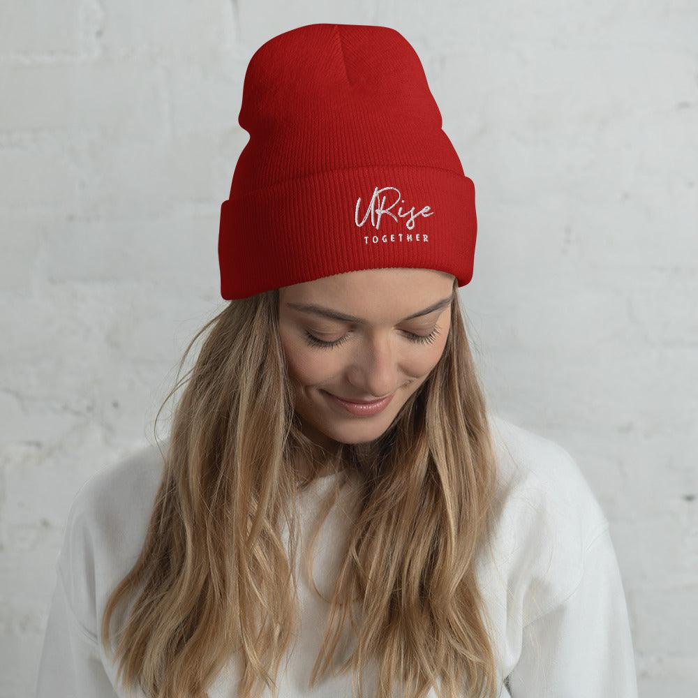 "URise Together" Embroidered Cuffed Beanie - Red - URiseTogetherApparel