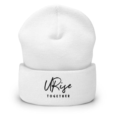 "URise Together" Embroidered Cuffed Beanie - White - URiseTogetherApparel