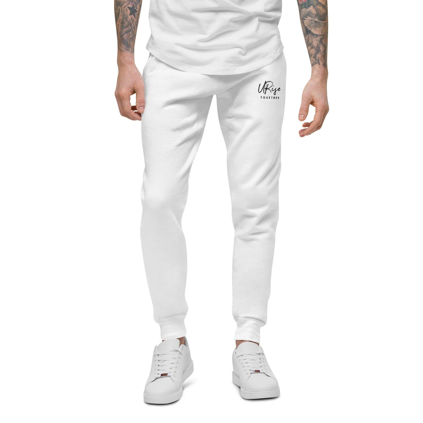 "URise Together" Embroidered fleece sweatpants - White - URiseTogetherApparel