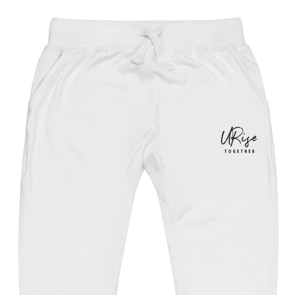 "URise Together" Embroidered fleece sweatpants - White - URiseTogetherApparel